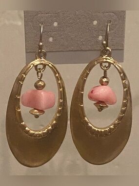 Gold Hoop Earrings with Pink Stone Drop